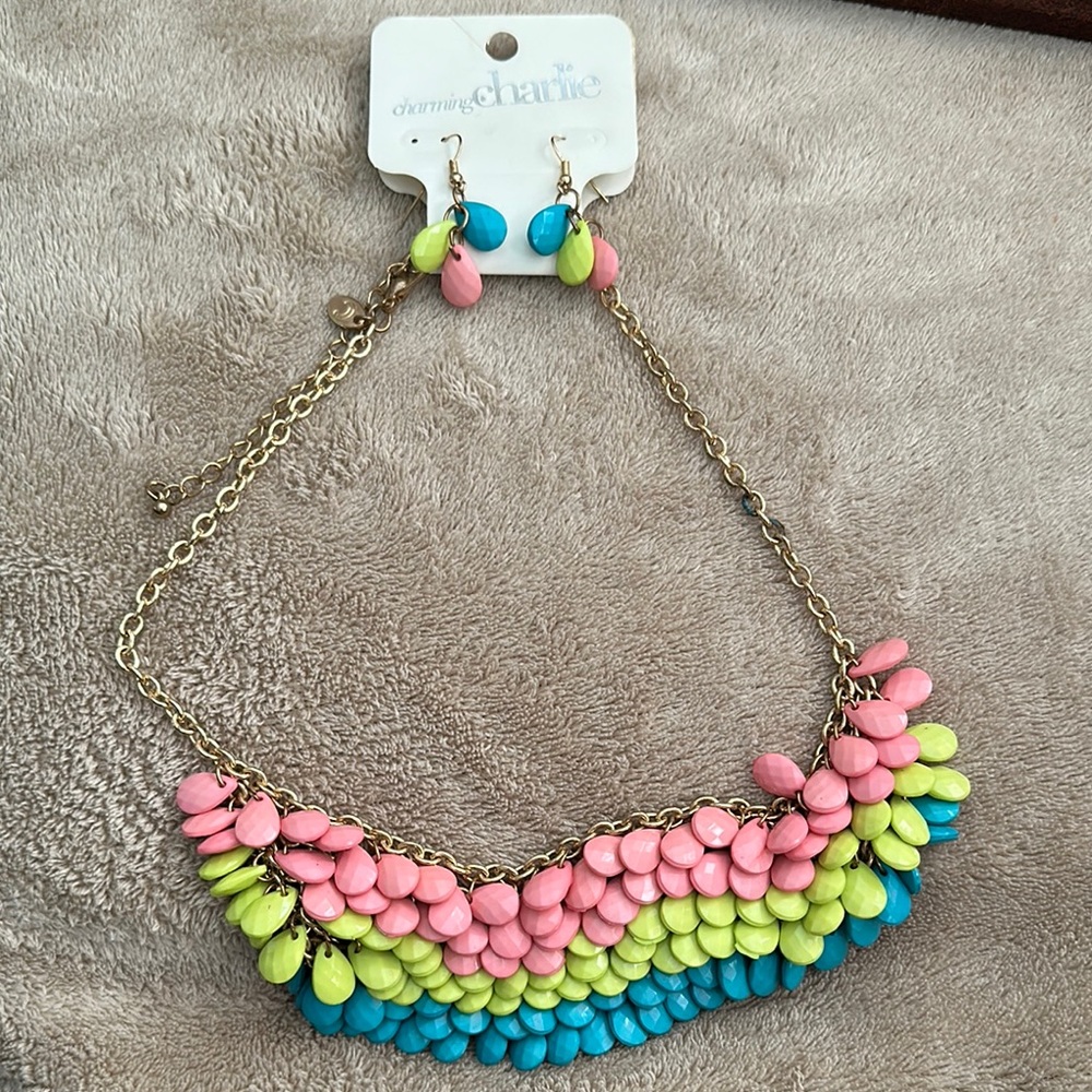 Charming Charlie Pink, Green, and Blue Necklace Set